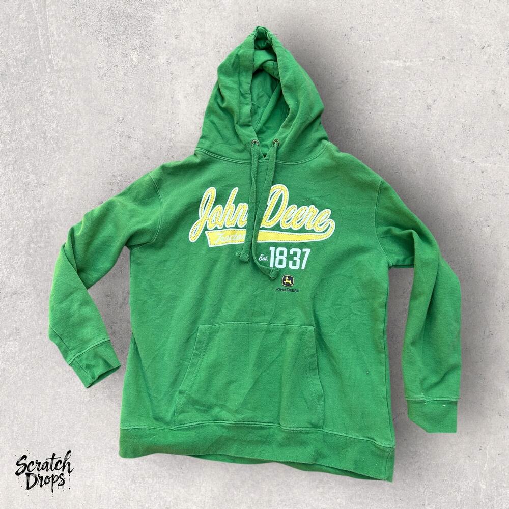 Vintage John Deere Men's Green Hoodie Medium Classic Logo Licensed Sweatshirt